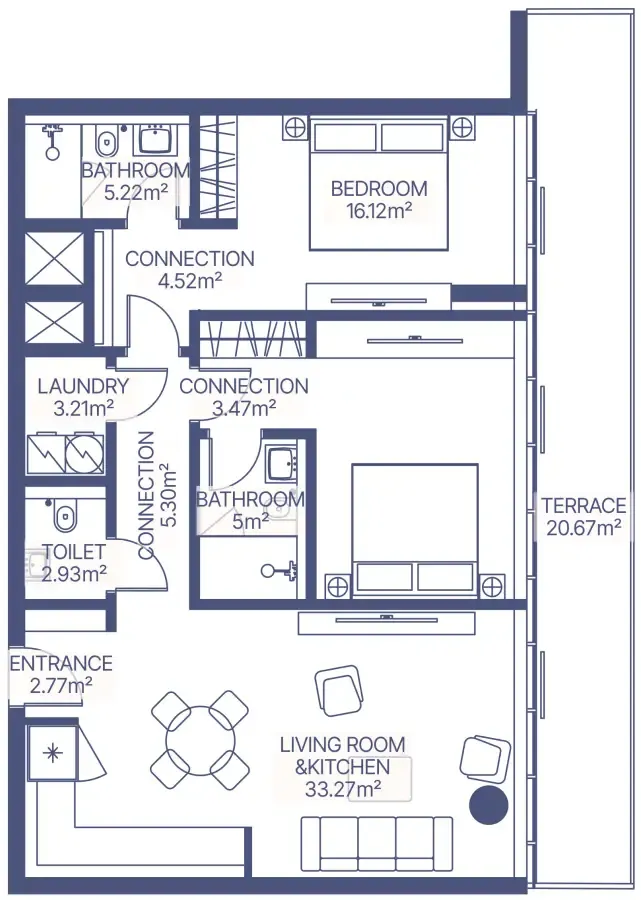 Gianfranco Ferre Residences 2 bed floor plan, 1,290 sqft