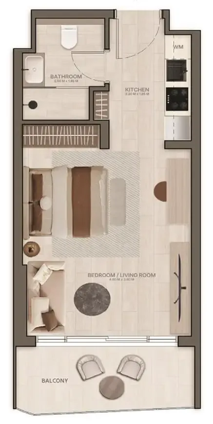 Stax Studio floor plan, 410 sqft