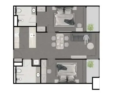 Next Point Condominium 2 bed floor plan, 958 sqft