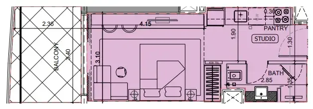Project Maybach Studio floor plan, 389 sqft