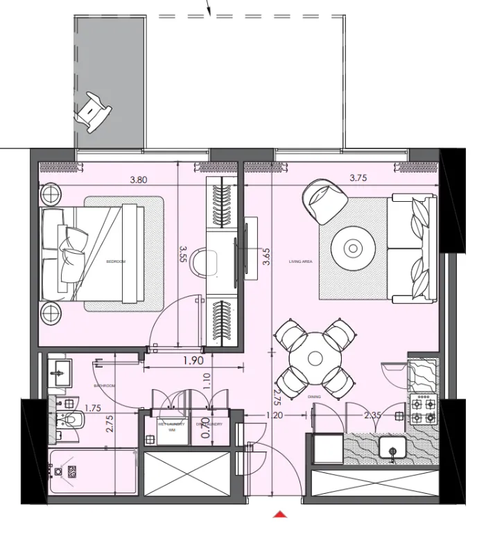 Azizi Wasel 1 bed floor plan, 639 sqft