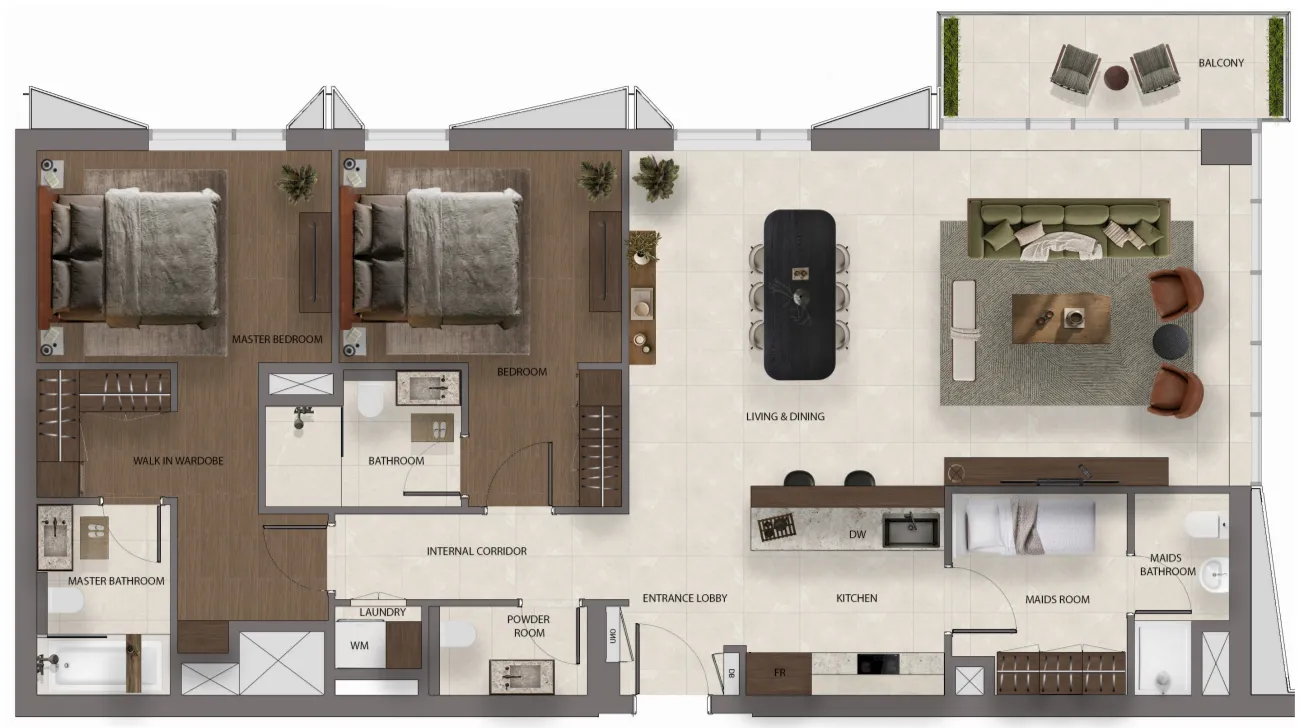 Sei Saadiyat 2 bed floor plan, 1,470 – 1,471 sqft
