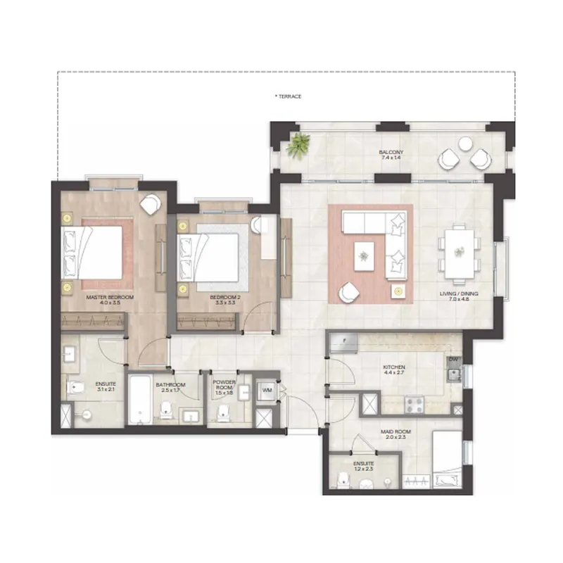 Bloom Living - Granada 2 bed floor plan, 1,397 sqft