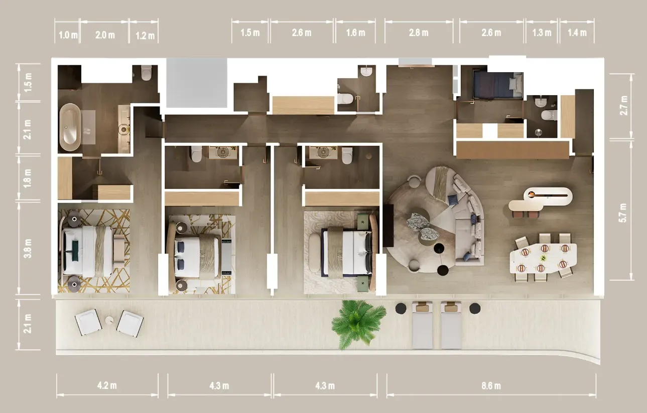 Mandarin Oriental Residences 3 bed floor plan, 2,649 sqft