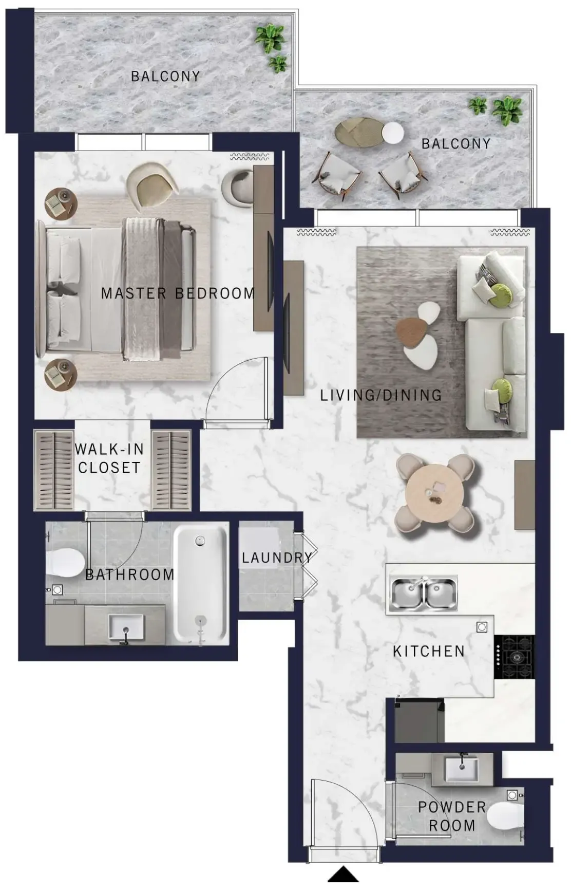 DoubleTree by Hilton 1 bed floor plan, 809 sqft