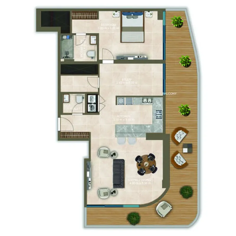 Nova Tower 2 bed floor plan, 1,384 sqft