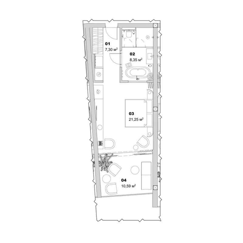 Salt Virgin Beach 1 bed floor plan, 511 sqft