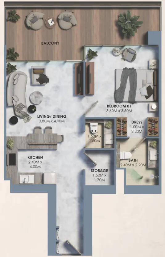 Marquis Vista 1 bed floor plan, 876 – 888 sqft