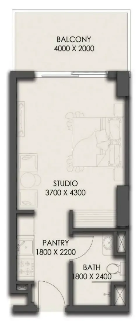 Park Residency Studio floor plan, 388 sqft