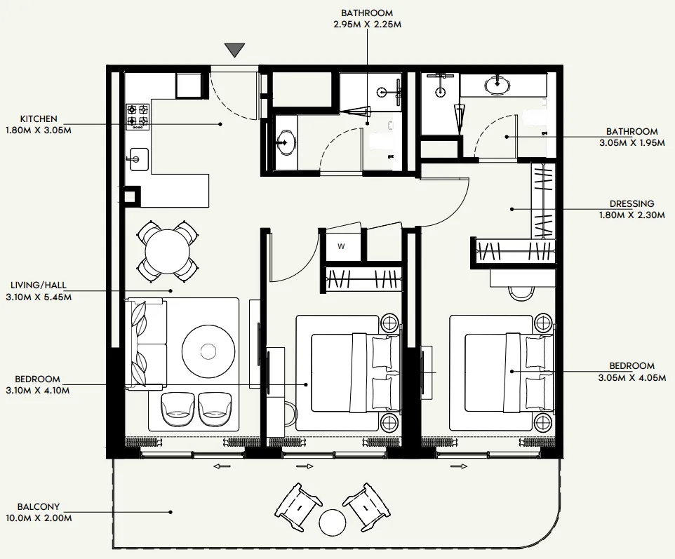 Azizi Venice 2 bed floor plan, 1,147 sqft