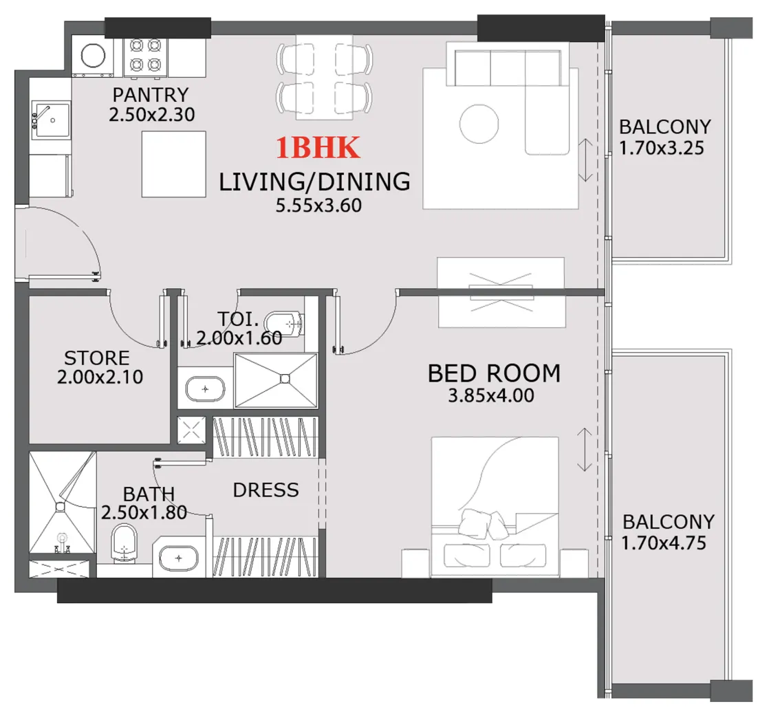 Provenza Residences 1 bed floor plan, 845 sqft