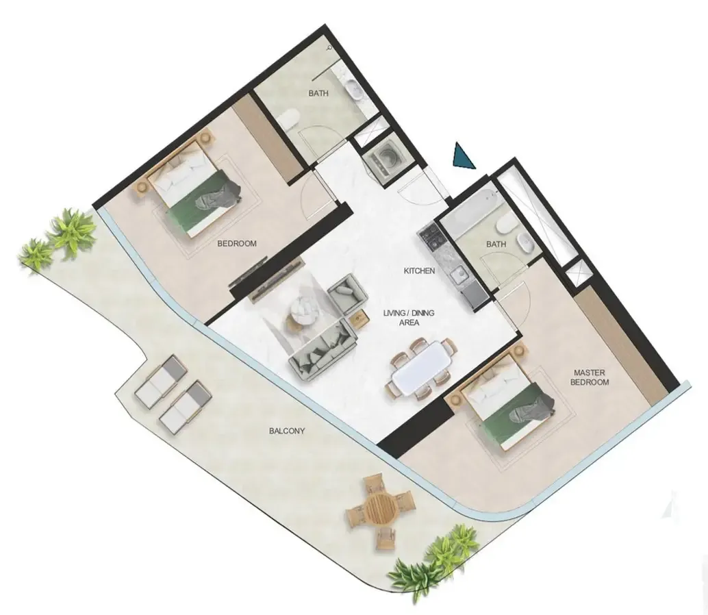 Oystra 2 bed floor plan, 1,426 sqft