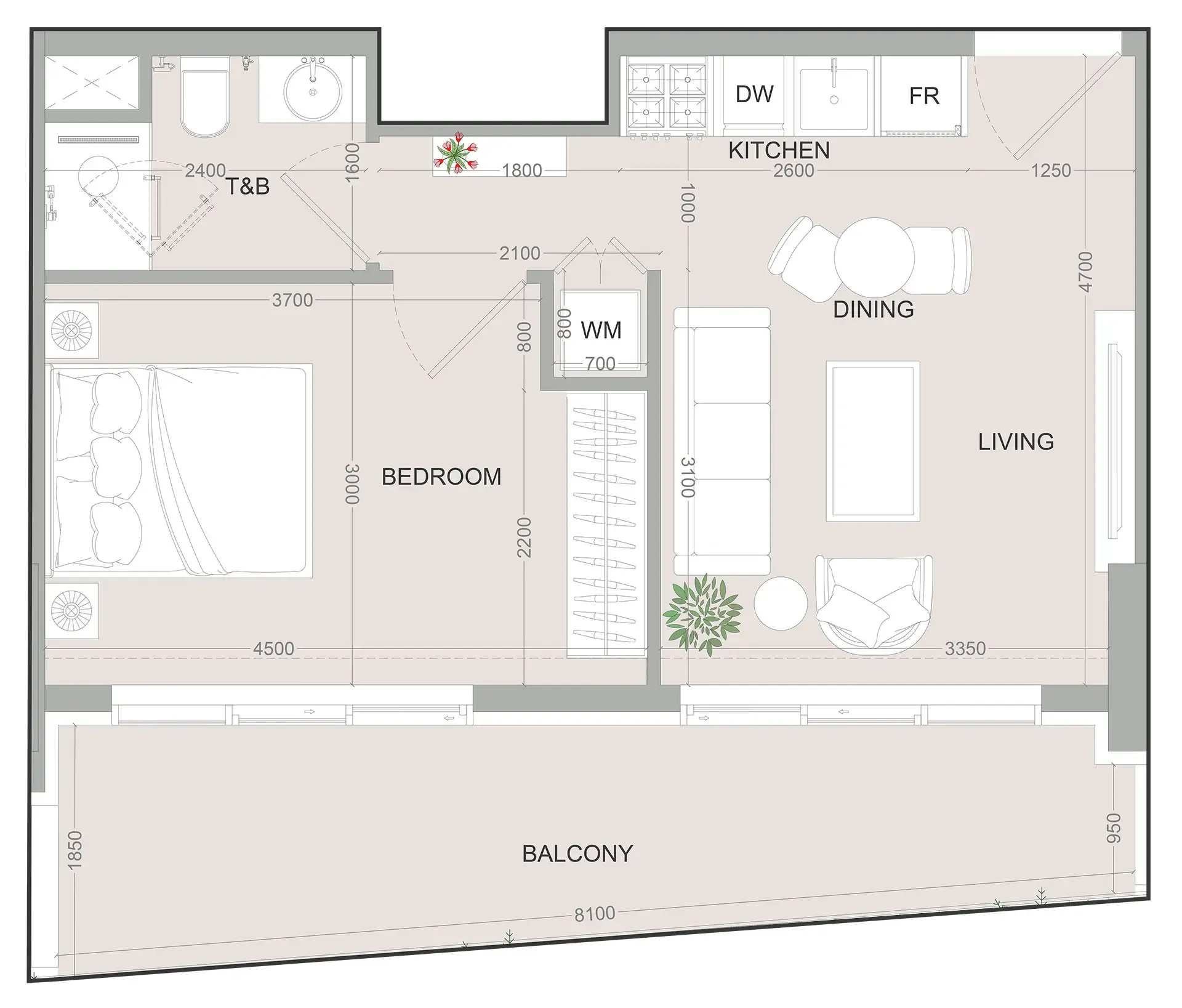 SKY LEVEL 1 1 bed floor plan, 581 sqft