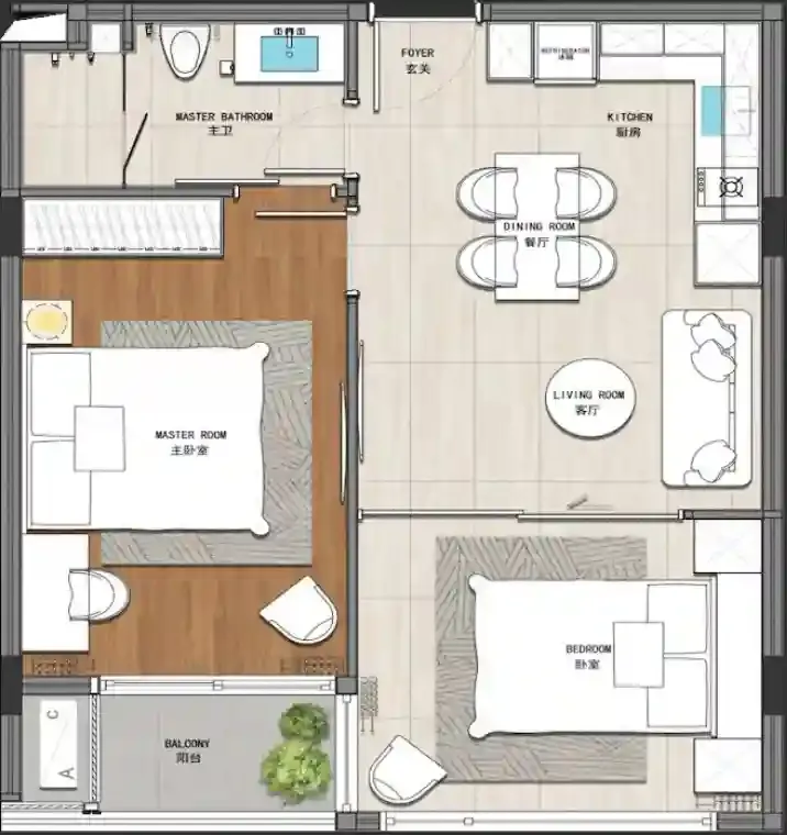 Ayana Heights Seaview Residences 2 bed floor plan, 624 sqft