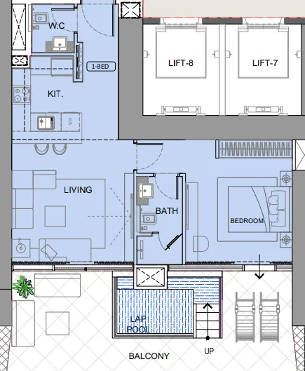 One by Binghatti 1 bed floor plan, 1,042 sqft