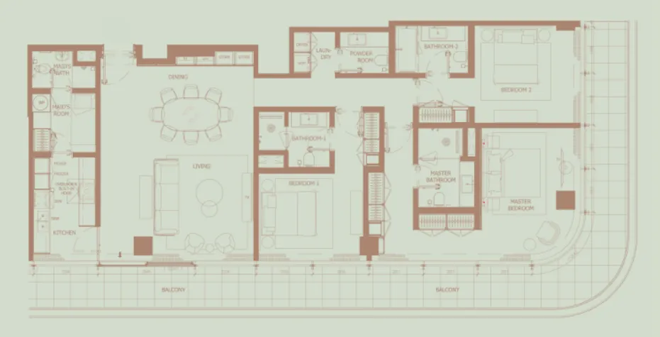 Eden House The Park 3 bed floor plan, 2,406 sqft