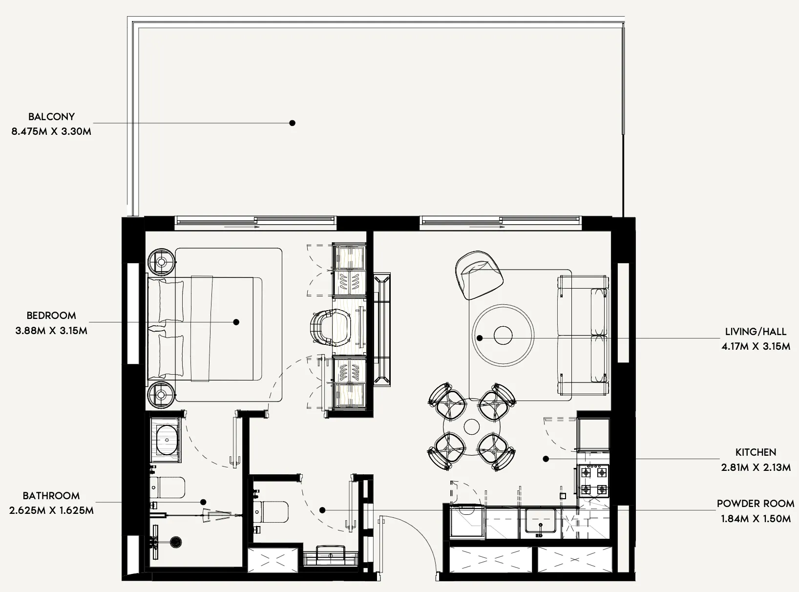 Azizi Rose 1 bed floor plan, 875 sqft