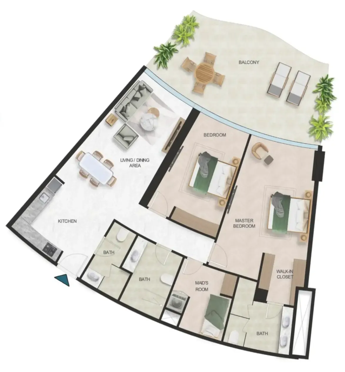 Oystra 2 bed floor plan, 1,664 sqft