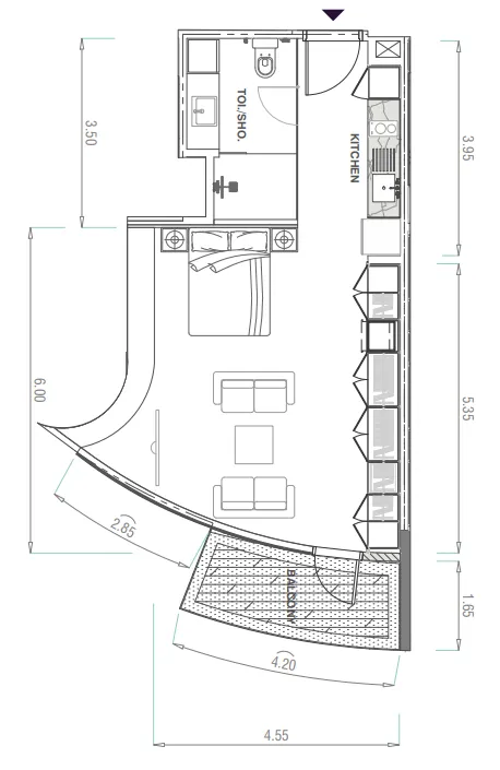 MBL Signature Studio floor plan, 595 sqft