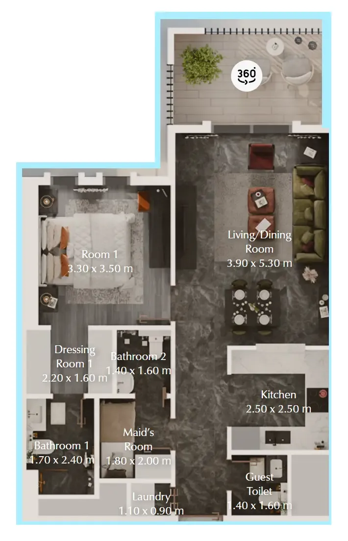 Bab Al Qasr Garden Residences 65 1 bed floor plan, 771 sqft