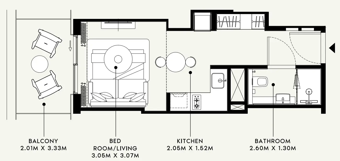 Azizi Venice Studio floor plan, 381 sqft