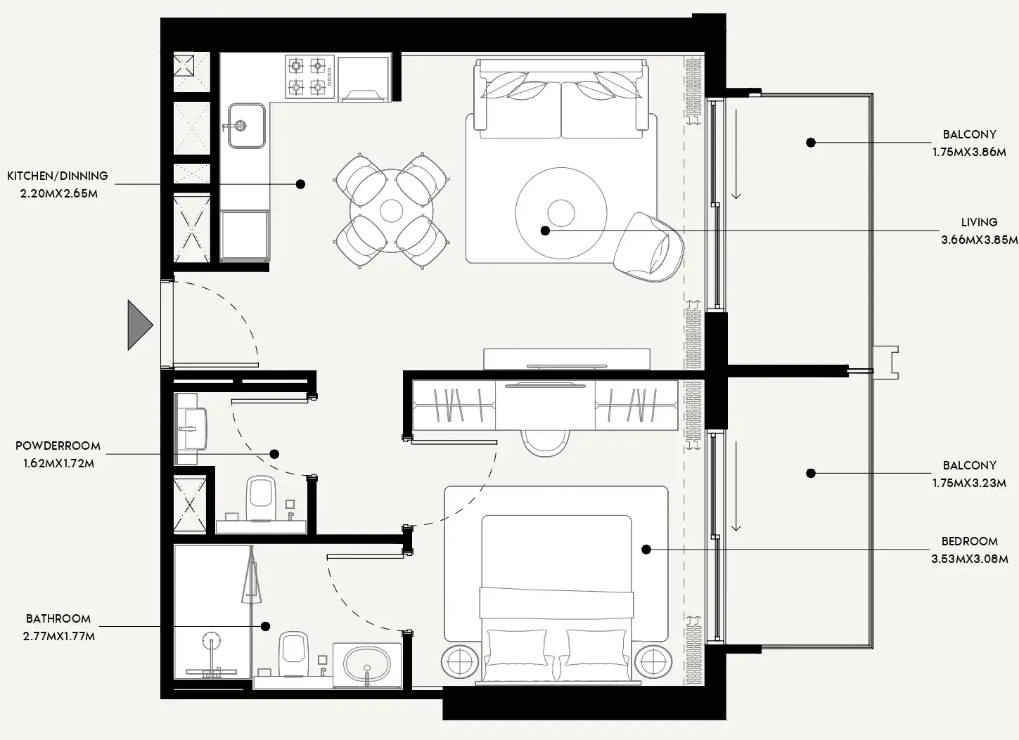 Azizi Venice 1 bed floor plan, 684 sqft