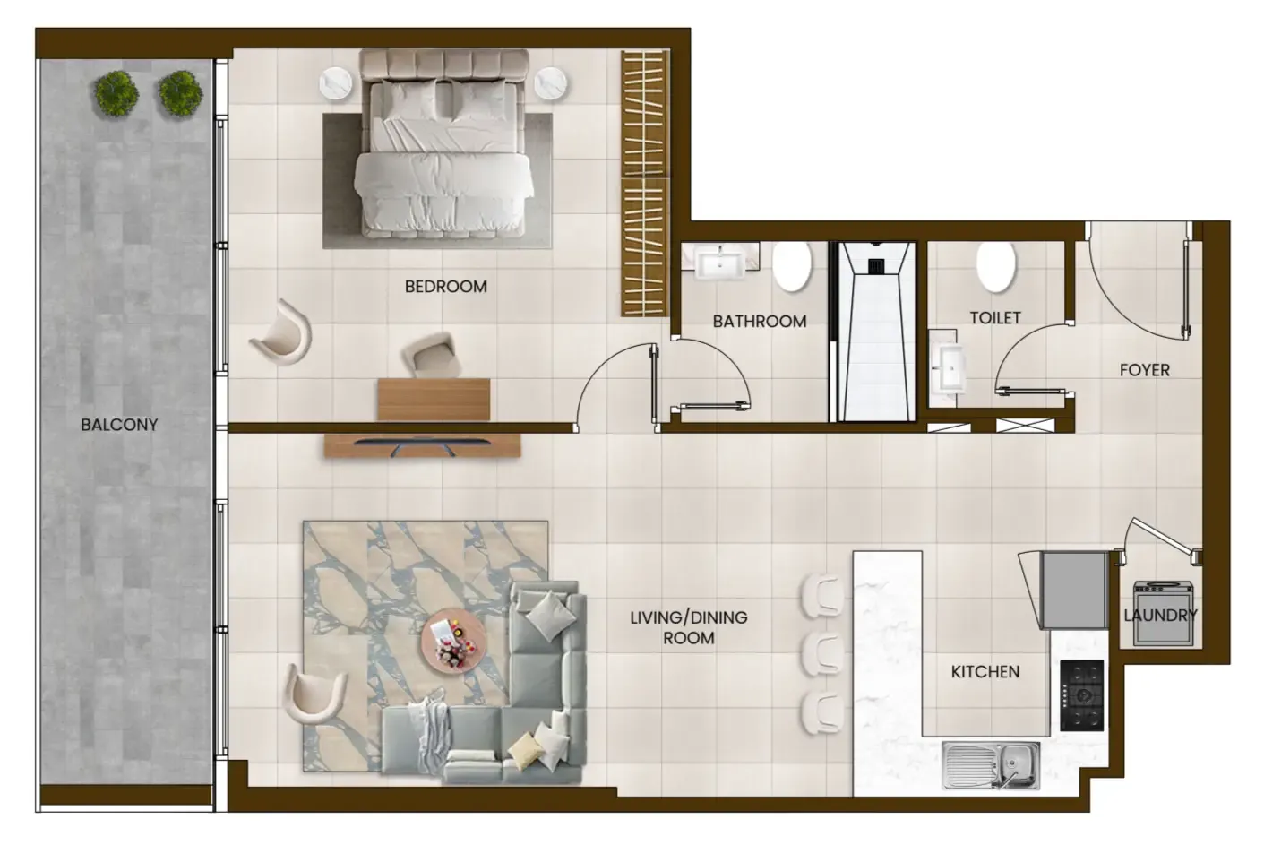 Butterfly Towers 1 bed floor plan, 877 sqft