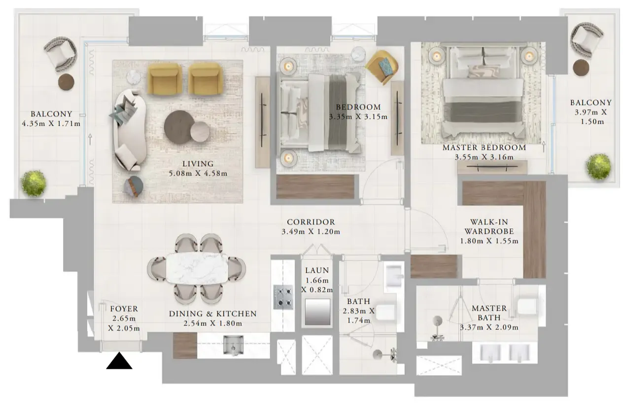 Creek Haven 2 bed floor plan, 1,195 sqft