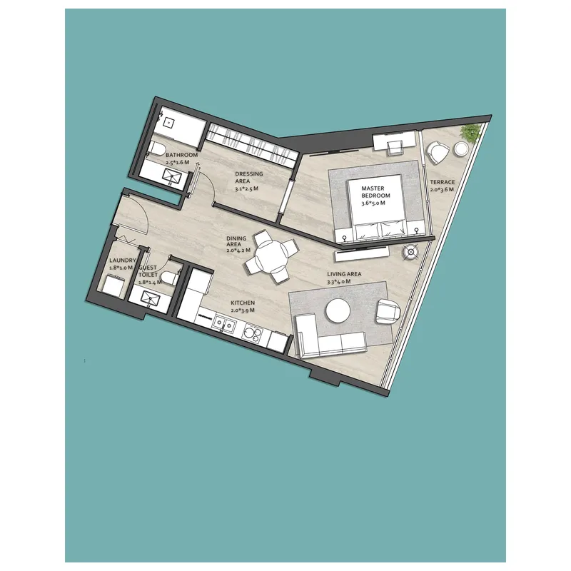 Vistal by Victoria Swarovski 1 bed floor plan, 936 sqft