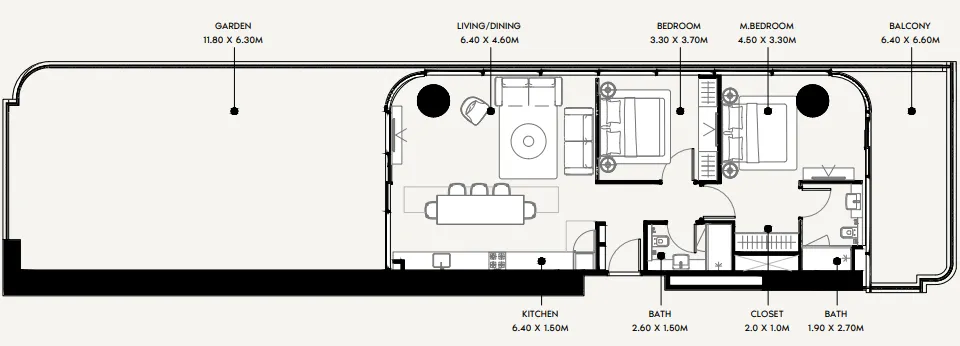 Azizi Milan 2 bed floor plan, 2,069 sqft