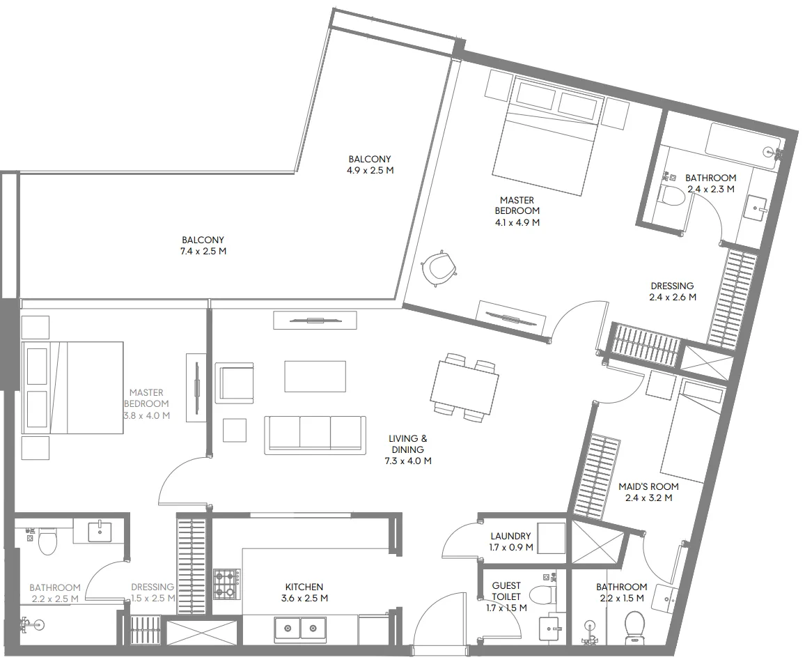 Safa Parkview 2 bed floor plan, 1,500 – 1,632 sqft