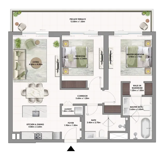 Golf Dale 2 bed floor plan, 1,399 sqft