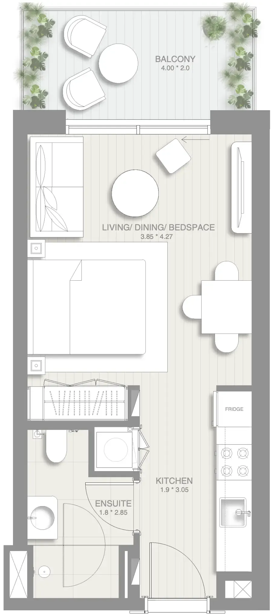 Sol Levante Studio floor plan, 438 sqft