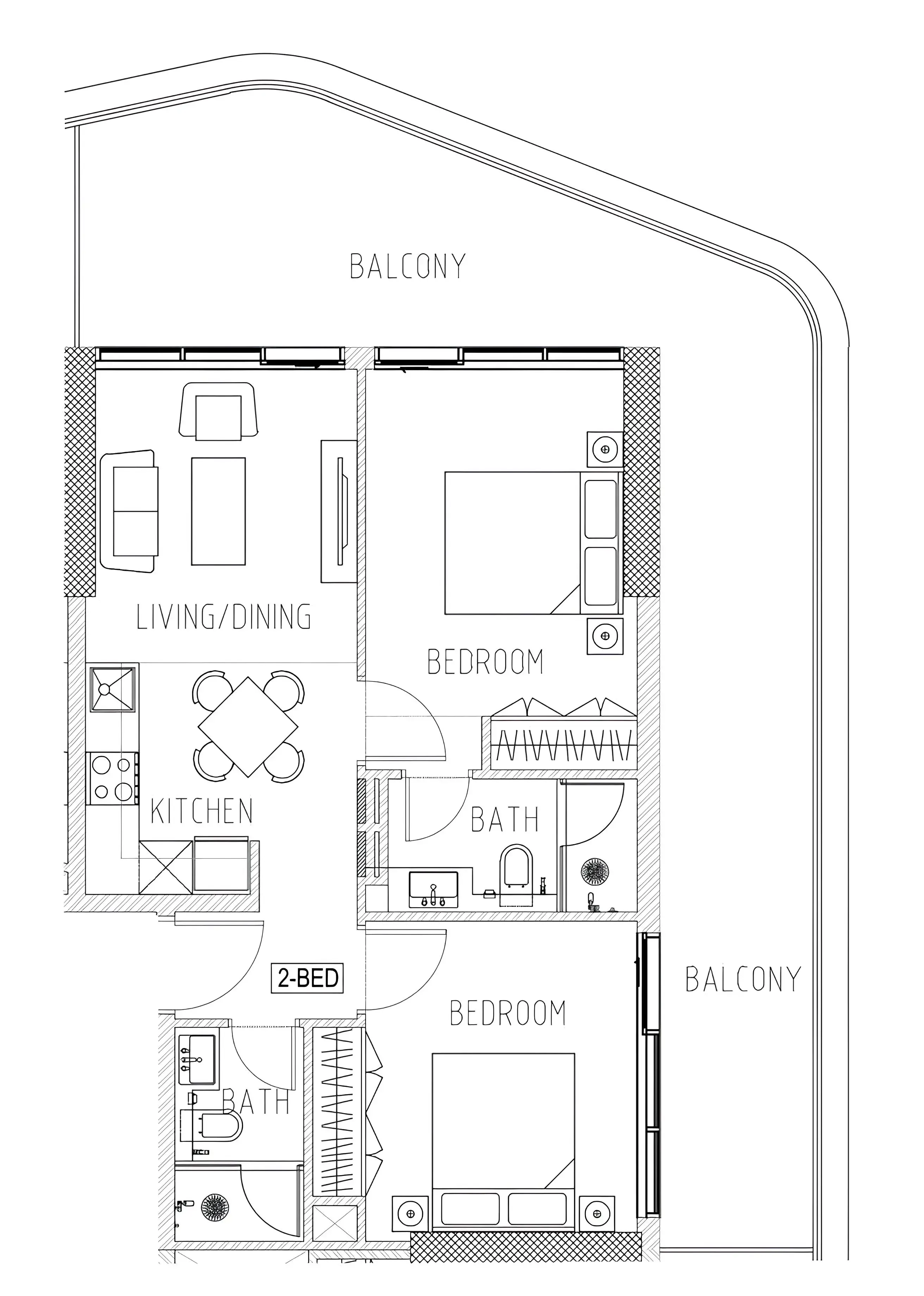 Elo 2 and 3 Damac 2 bed floor plan, 1,045 sqft