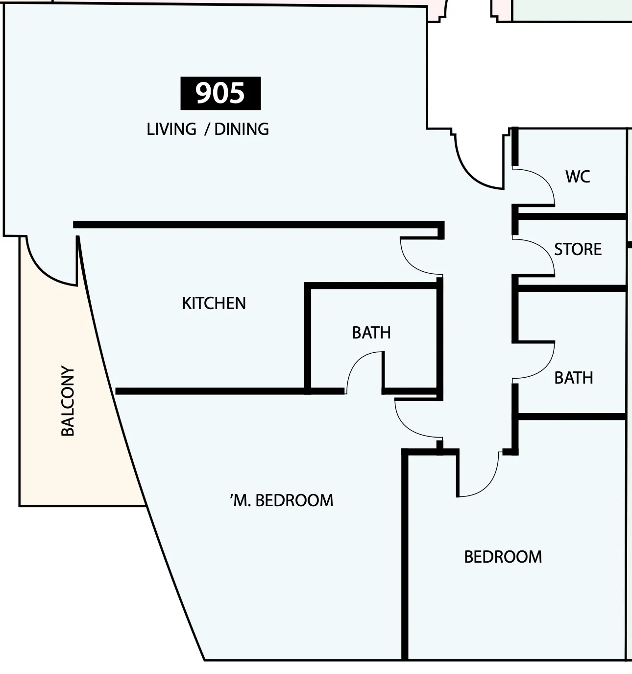 Paradise View 1 2 bed floor plan, 1,132 sqft