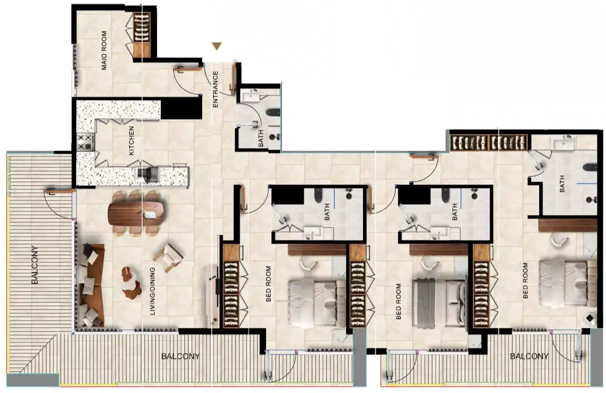 Kingdom Gate 3 bed floor plan, 2,107 sqft