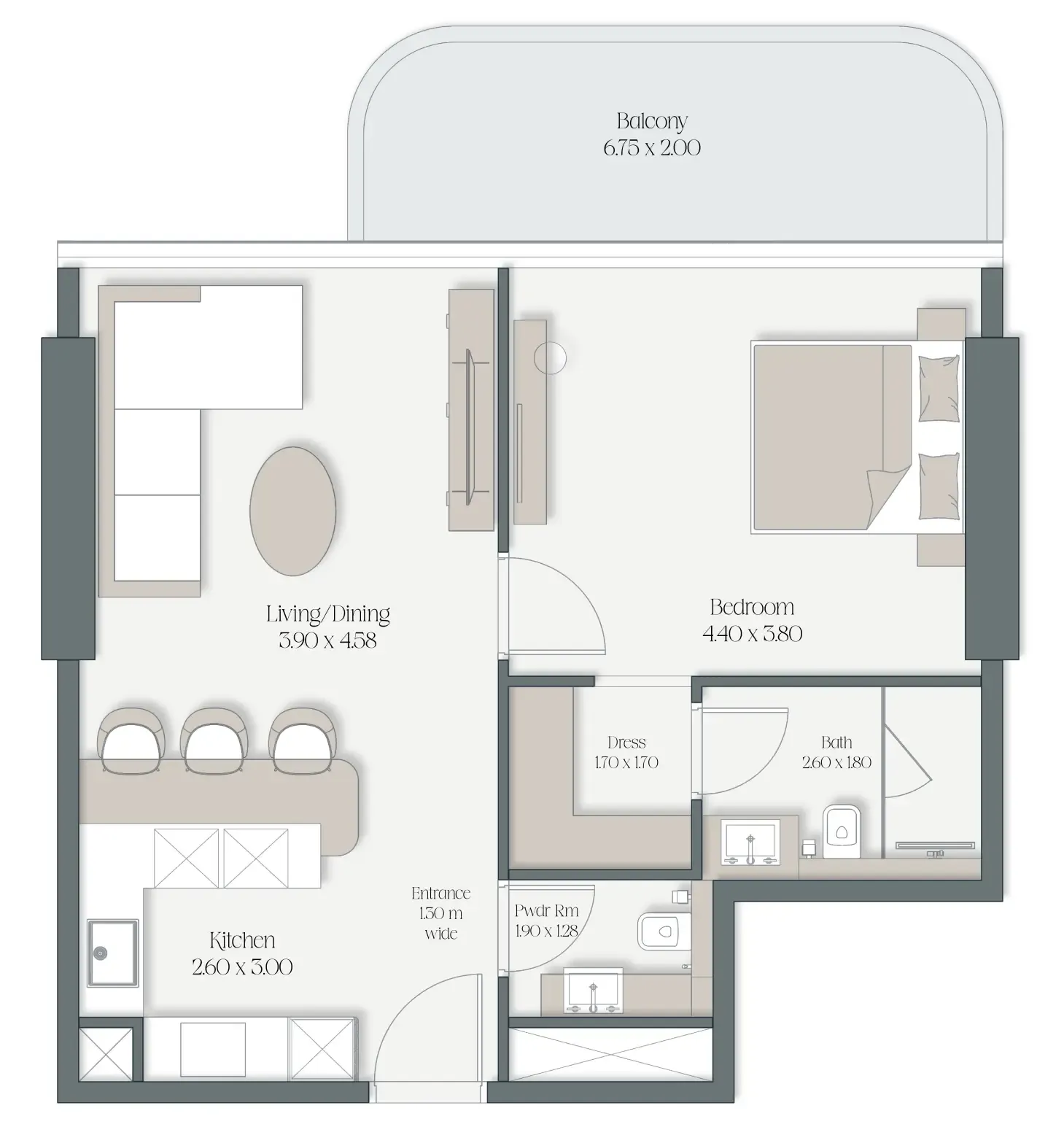 The Caden by Prescott 1 bed floor plan, 797 sqft