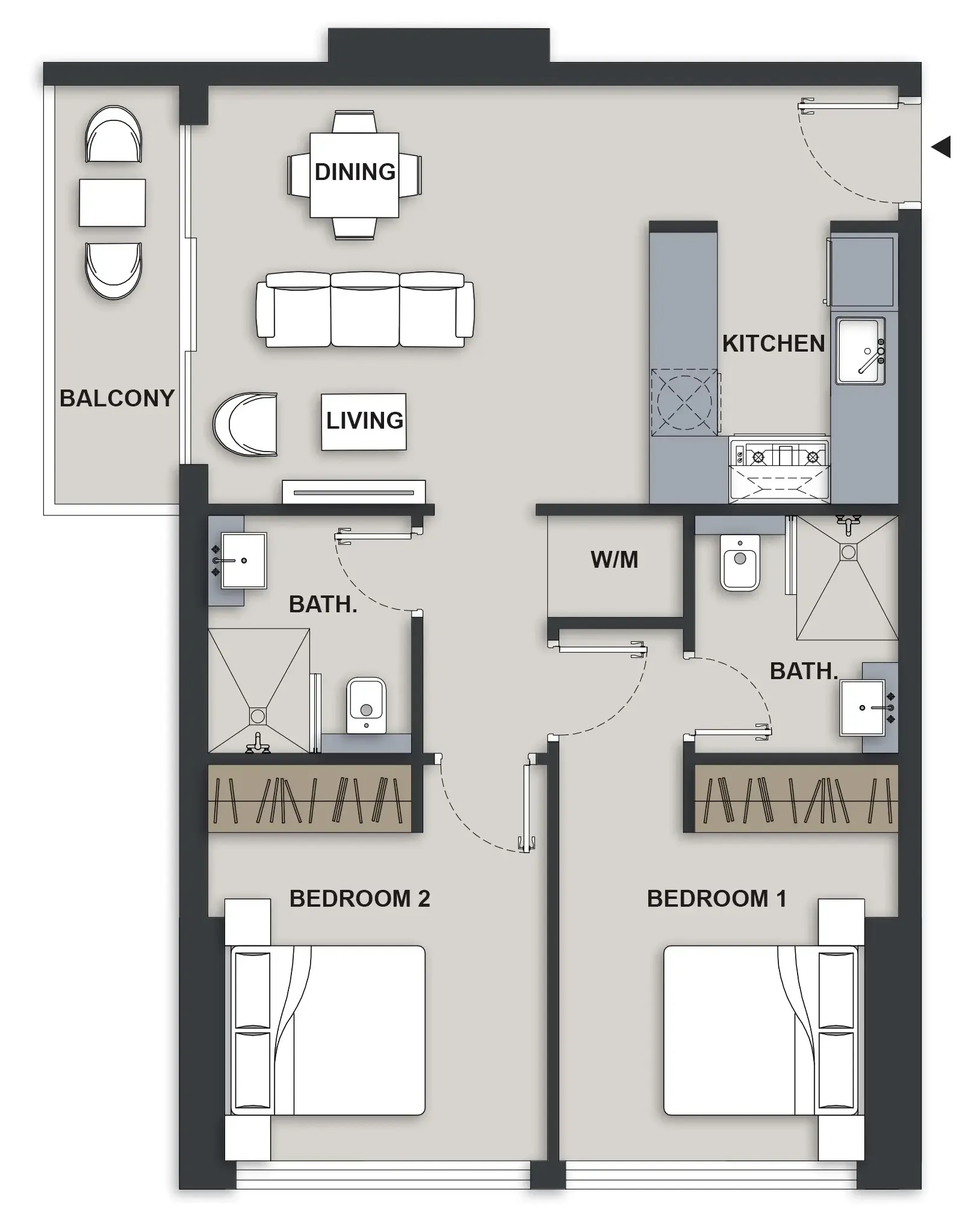Maison Elysee III 1 bed floor plan, 703 sqft