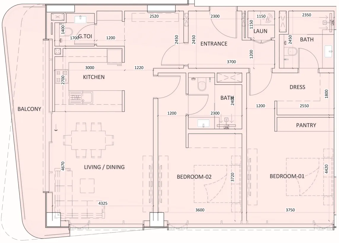 Luzora Residence 2 bed floor plan, 1,368 sqft