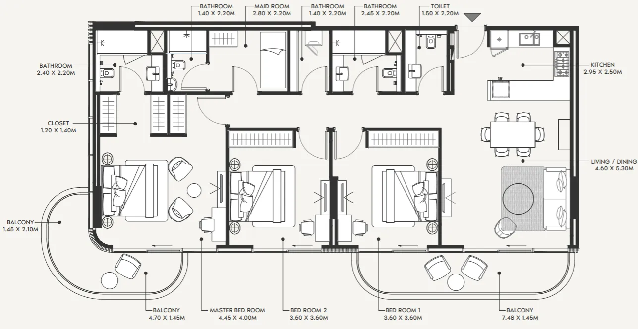 Azizi Amir 3 bed floor plan, 1,693 sqft