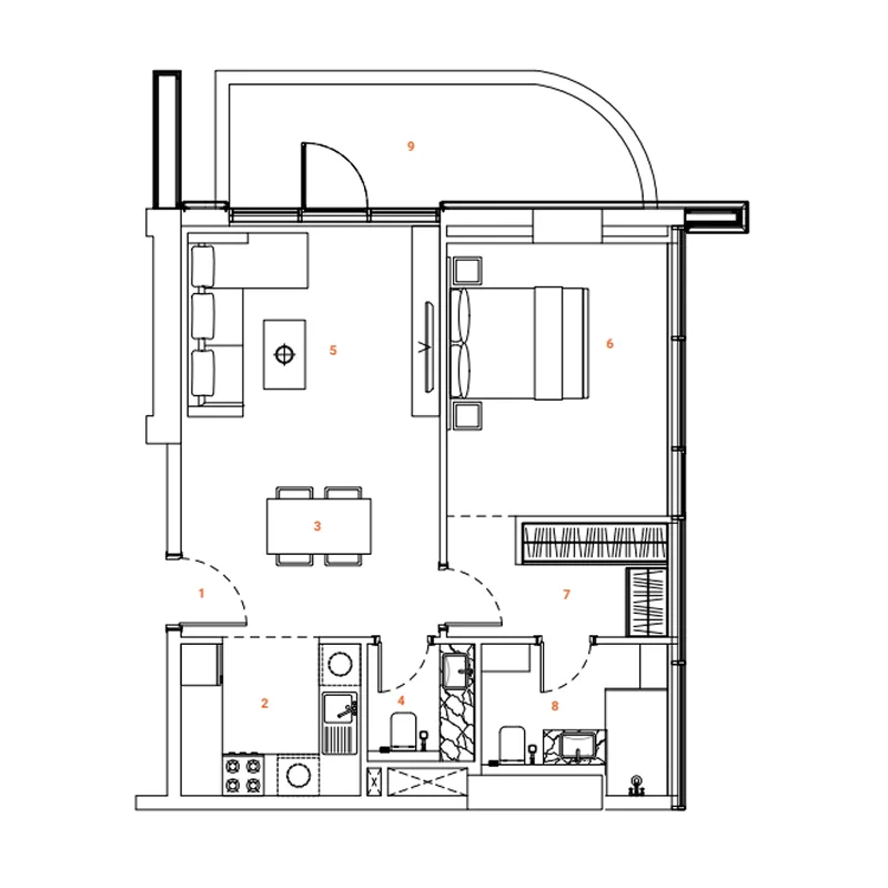 The Orchard Place Towers A & B 1 bed floor plan, 796 sqft