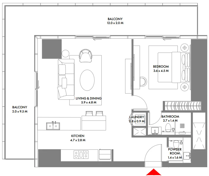 W The Residences by Arada 1 bed floor plan, 1,096 – 1,179 sqft