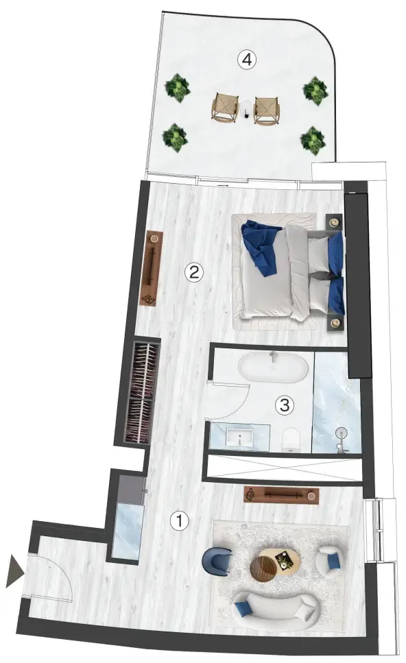 Radisson Blu Hotel & Residences Studio floor plan, 711 – 715 sqft