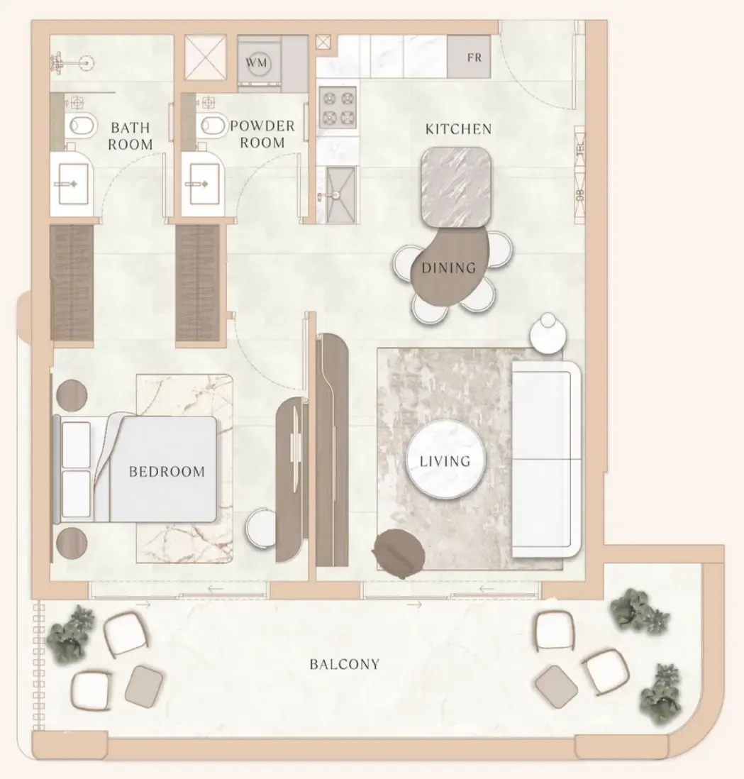 La Vue by MAAIA 1 bed floor plan, 833 sqft