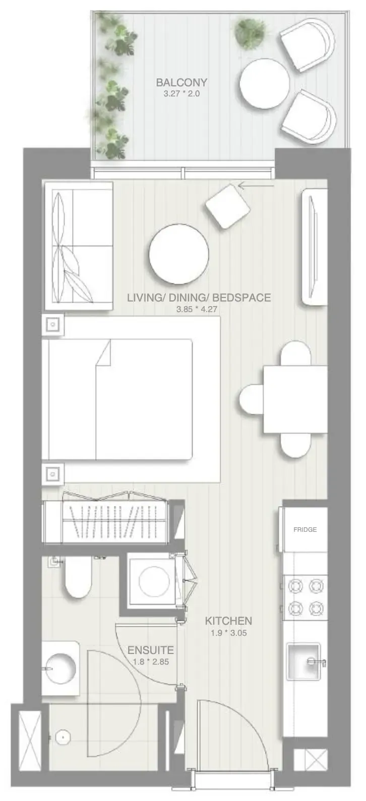 Sol Levante Studio floor plan, 420 sqft