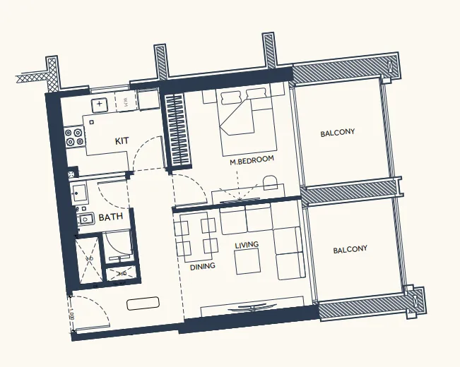 Binghatti Elite 1 bed floor plan, 705 sqft