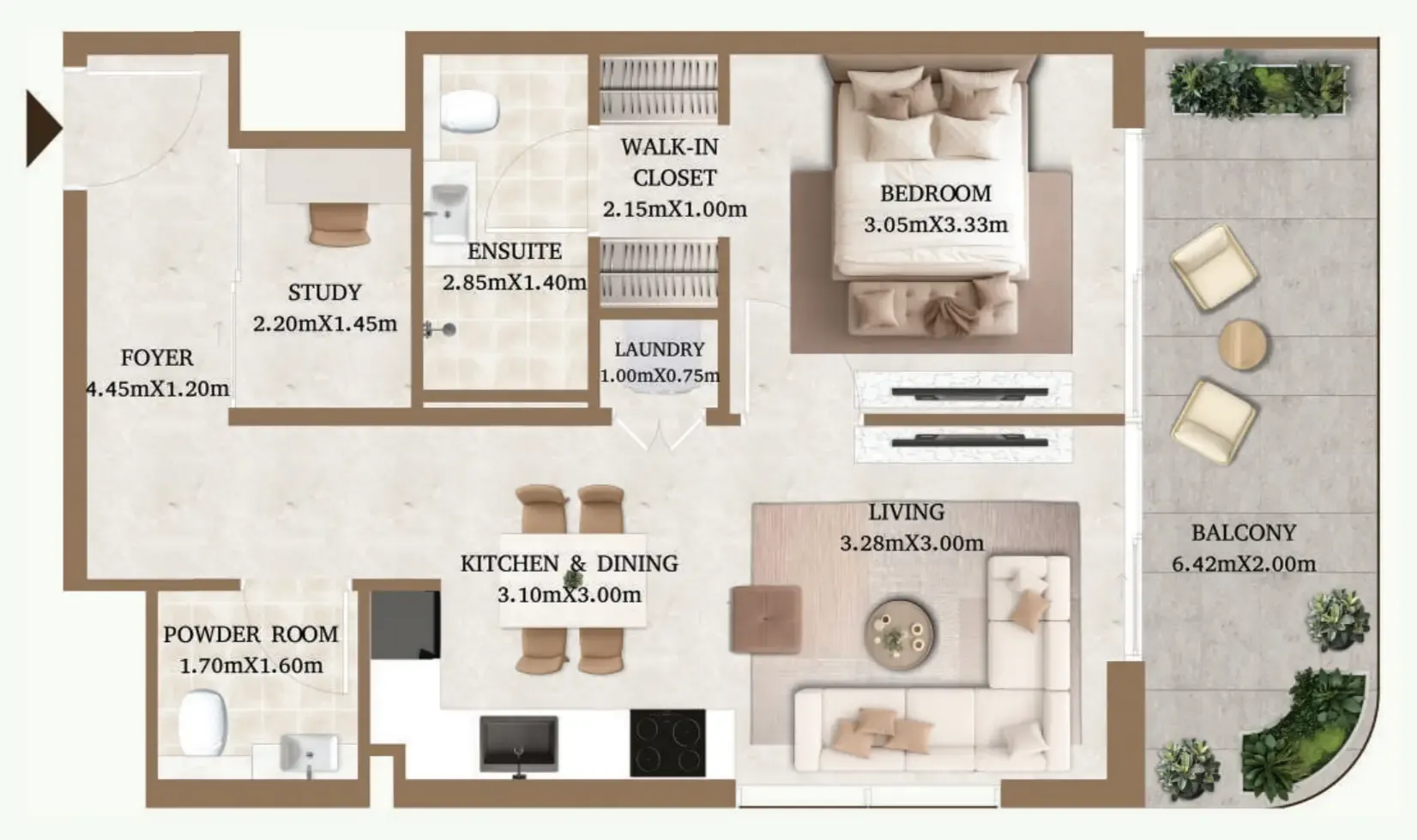 Arthouse Residences by Cledor 1 bed floor plan, 734 sqft