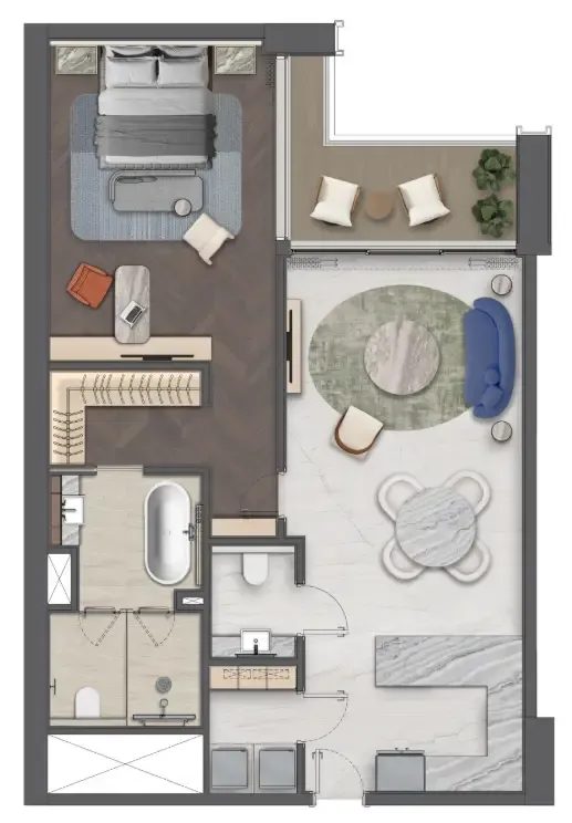 Mas Barsha Residency 1 bed floor plan, 1,077 sqft