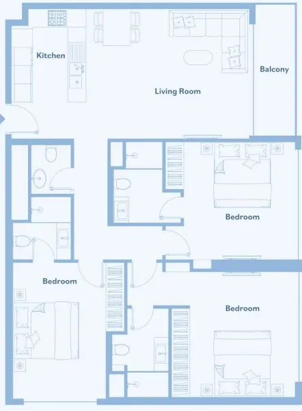 Luma Park Views 3 bed floor plan, 1,298 – 1,309 sqft