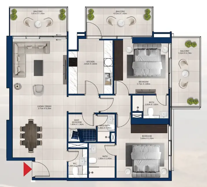 Al Vista 2 bed floor plan, 1,417 sqft